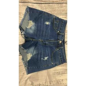 Womens‎ Distressed Denim Shorts Blue Frayed Hem Size S